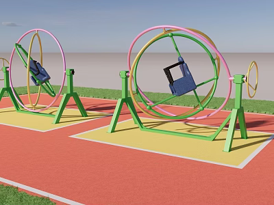 Outdoor Playground Equipment With Colorful Circular Rings And Green Frames 3d model