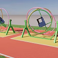Outdoor Playground Equipment With Colorful Circular Rings And Green Frames