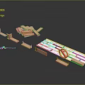 Set Of Wooden Blocks Green Plastic Components White Long Board And Red No Sign
