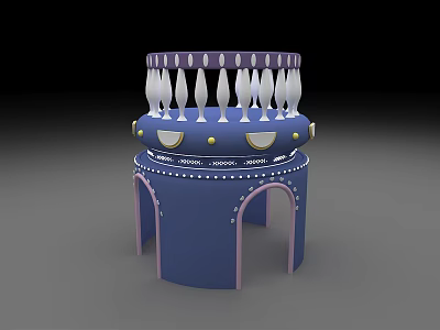 Blue Multi Layer Decorative Structure With White Ornaments And Archway Design 3d model