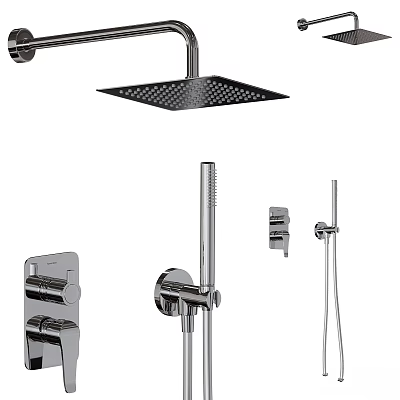 Modern Chrome Bathroom Faucet with Shower Head and Control Valves Set 3d model