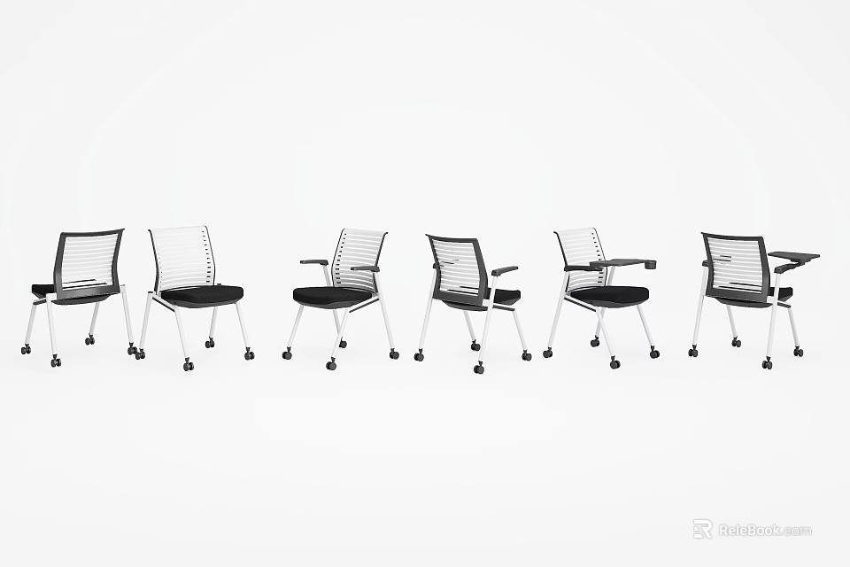 Multiple Office Chairs With Different Designs Black And Silver Caster Wheels 3d model 