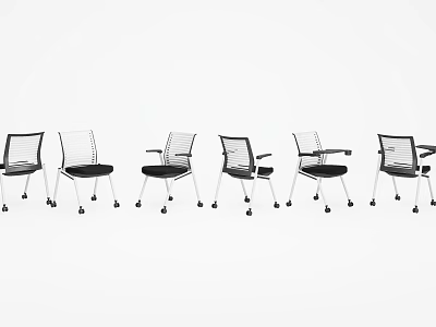 Multiple Office Chairs With Different Designs Black And Silver Caster Wheels 3d model