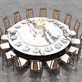 Elegant Round Dining Table Set With Matching Chairs Tableware And Decorative Flower Vase Centerpiece 3d model