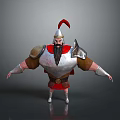 3D Cartoon Warrior Character With Red Plume Helmet Armor Beard And Outstretched Arms