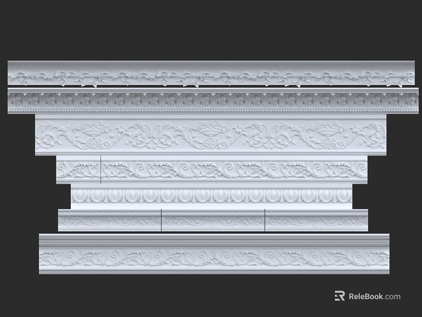Elegant Gypsum Moldings with Carved Patterns and Layered Designs for Interior Decoration 3d model 