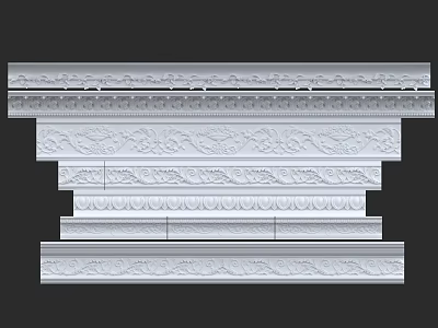 Elegant Gypsum Moldings with Carved Patterns and Layered Designs for Interior Decoration 3d model