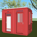 Red GÖVENEK Mobile Toilet in Wooded Outdoor Area with Green Grass
