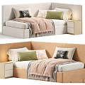 Kids Bed with Upholstered Headboard Colorful Pillows Cozy Quilt Side Nightstand Multiple Color Options