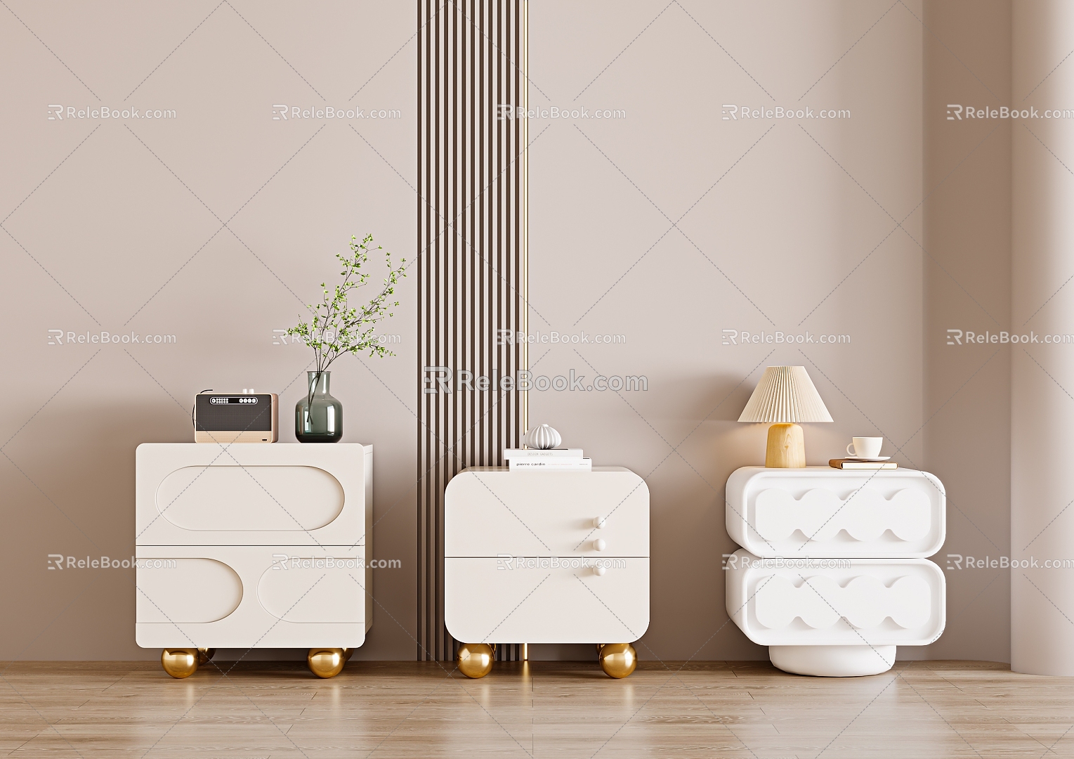 Light Luxury Bedside Table 3d model