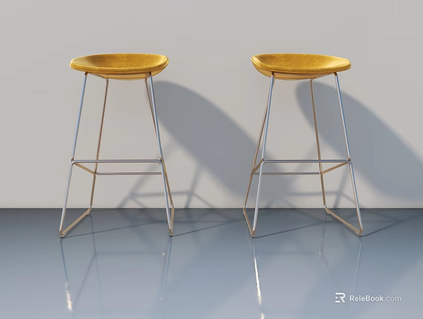 Modern Yellow Bar Stools With Metal Frame In Minimalist Interior Setting 3d model