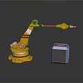 Orange Industrial Robotic Arm Performing Precision Handling With Blue Gray Block