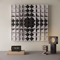 Geometric Wall Art With Digital Clock And Decor In Minimalist Space 3d model