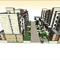 Modern Residential Building Complex With Twin Structures And Central Green Pathway