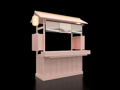 Pink Tea Break Area Design With Roof Awning Display Windows And Counter 3d model