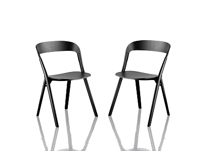 Two Black Minimalist Design Leisure Chairs On Reflective Floor Surface 3d model