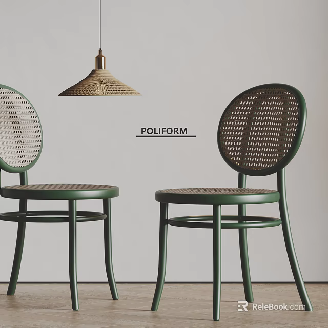 Poliform Modern Green Dining Chairs With Round Rattan Backrest And Elegant Design 3d model 