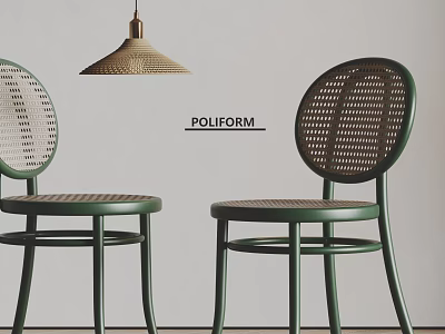 Poliform Modern Green Dining Chairs With Round Rattan Backrest And Elegant Design 3d model