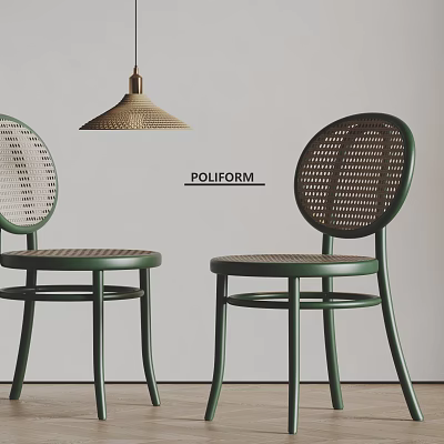 Poliform Modern Green Dining Chairs With Round Rattan Backrest And Elegant Design 3d model