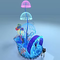 Vibrant Jellyfish Shaped Light Installation With People Interacting In Exhibition Area