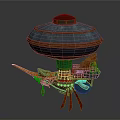 Futuristic Cosmic Aerospace Craft With Blue Dome Green Windows And Orange Structure