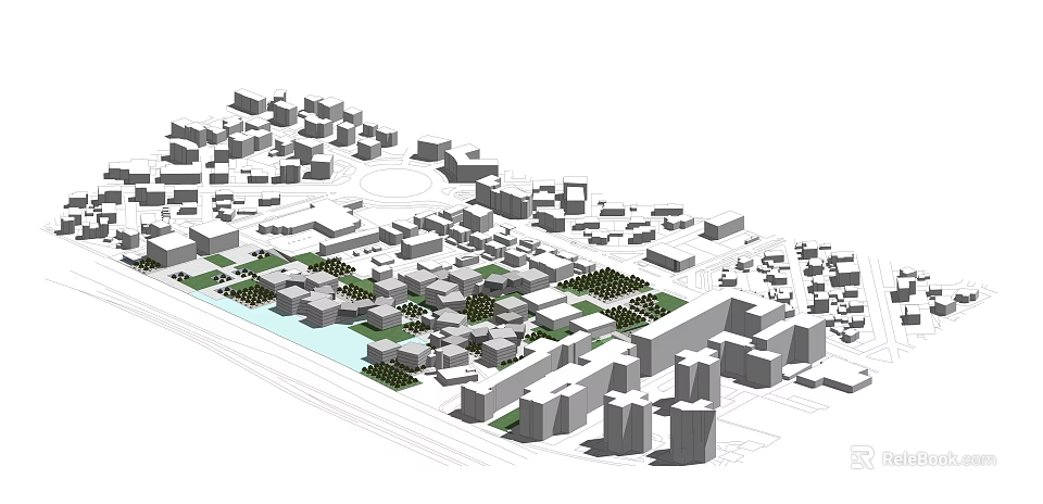 Commercial Street Master Plan With Modern Architecture Green Areas And Pedestrian Zones 3d model 