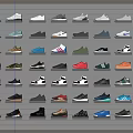 Various Colorful Shoes of Different Styles Neatly Arranged on Wall Racks