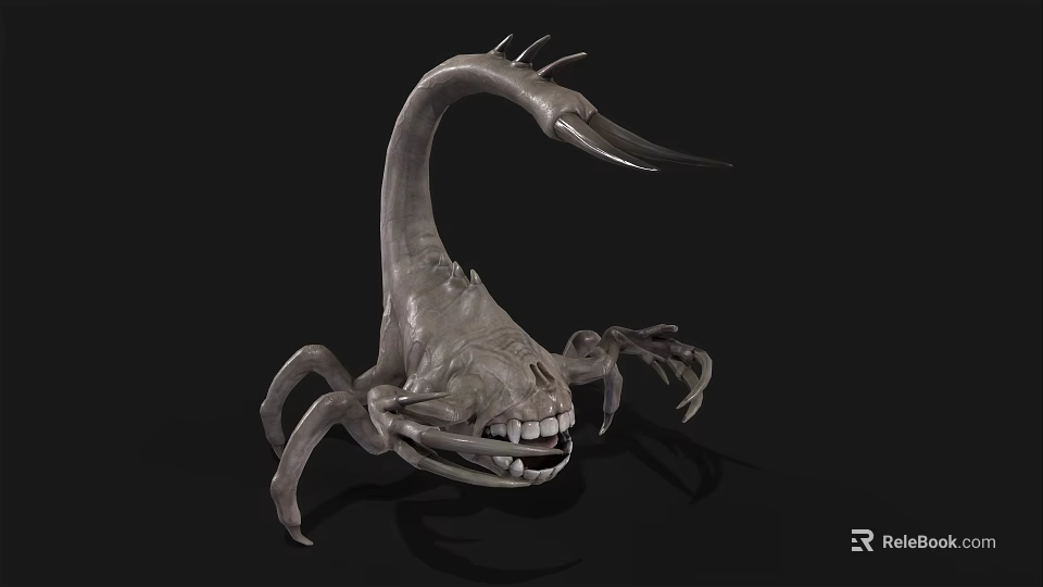 Mythical Monster Creature with Long Neck Multiple Legs and Sharp Teeth 3d model
