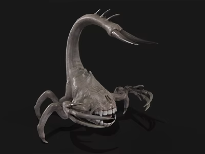 Mythical Monster Creature with Long Neck Multiple Legs and Sharp Teeth 3d model