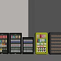 Colorful Mini Beverage Refrigerators And Freezers Filled With Canned And Bottled Drinks
