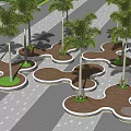 Modern Irregular Tree Pits Landscape Design With Palm Trees And Paved Ground 3d model