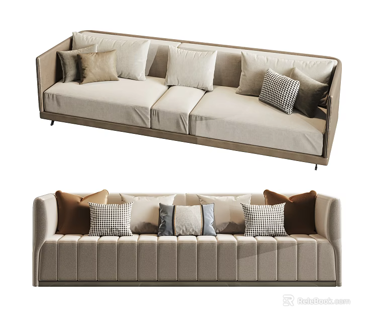 Modern Sectional Sofa With Tufted Back Design And Multiple Decorative Cushions 3d model