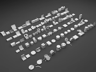 Multiple White Boxes of Various Shapes and Different Sizes Arranged on Grey Background 3d model