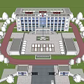Modern Office Building Exterior With White Facade Glass Windows Main Entrance And Blue Sky