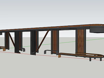 Modern Wooden Pergola Structure With Metal Beams Columns And Benches 3d model