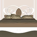 Classic Double Bed With White Carved Headboard Brown Bedspread Patterned Pillows Nightstands And Table Lamps