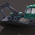 Green Forestry Machine With Long Arm Large Tires On Black Platform 3d model