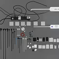 Assorted Switch Panel Accessories with Plugs Cables Power Strips and Connectors