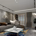Sleek Modern Grey Tone Living Room With Large TV And Elegant Cozy Interior Design