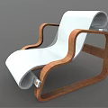 Modern Lounge Chair With Wooden Curved Frame And White Comfortable Seat Design