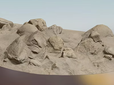 Road Infrastructure With Natural Rocks And Sandy Terrain Construction Elements 3d model