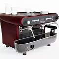 GAGGIA Maroon And Black Coffee Machine With White Cups And Plates As Kitchen Appliance