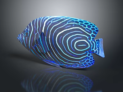 Vibrant Blue Tropical Fish With White Spiral Stripes And Blue Spots 3d model