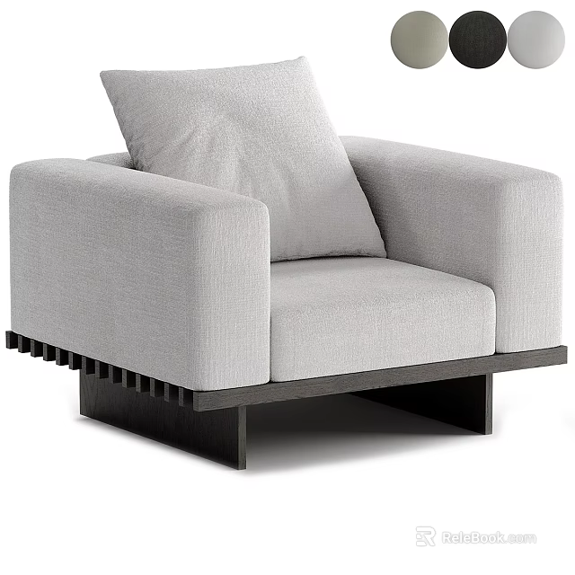 Light Gray Single Sofa With Minimalist Design And Wooden Base Armrests 3d model
