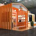 YONGAN Exhibition Booth With Orange And White Modern Design Display Shelves And Reception Counter