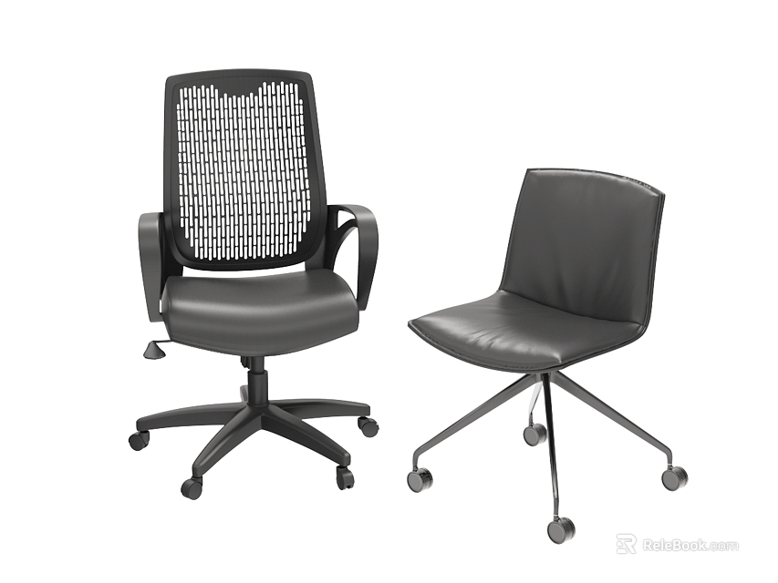 Modern Office Chairs Featuring Mesh Back And Leather Seat With Swivel Wheels And Stable Base 3d model 