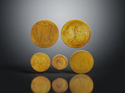 Vintage Gold Coins As Daily Living Supplies With Various Sizes And Intricate Designs 3d model