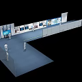 Modern Exhibition Hall Interior With Display Walls Exhibits And Human Models