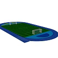 Outdoor Sports Stadium With Green Soccer Field Blue Running Track And Goalposts For Fitness