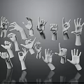 Multiple White Hand Gesture Models Displaying Various Poses Against Gray Background With Reflections 3d model
